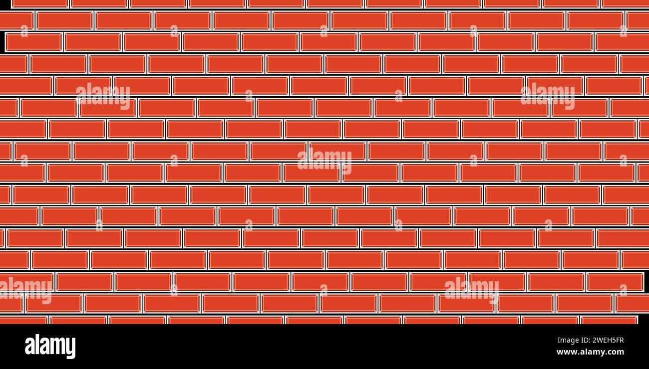 Brick wall, red relief texture with shadow, vector background illustration. Red brick tile wall background. Stock Vector
