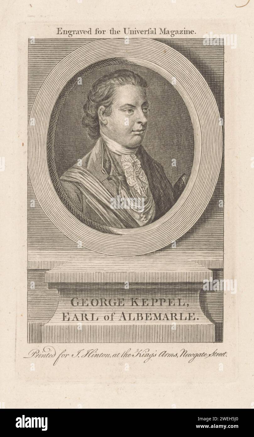 Portrait of George Keppel, Count of Albemarle, Anonymous, 1747 - 1781 print Portrait of George Keppel in an oval frame. In a frame are name and title.  paper engraving Stock Photo