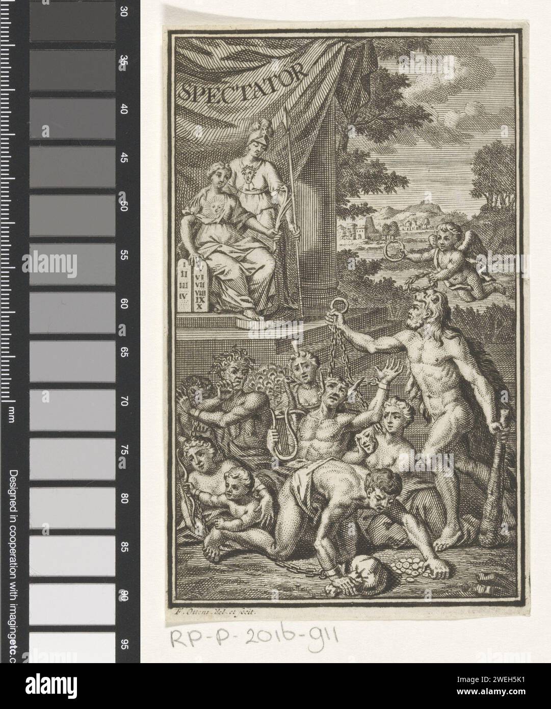 Allegorical representation with faith and Hercules with chained figures ...