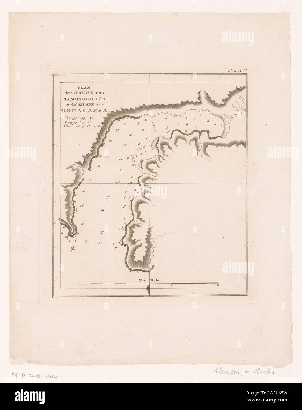 Map of a harbor on the island of Unalaska, Anonymous, 1795 1803 print