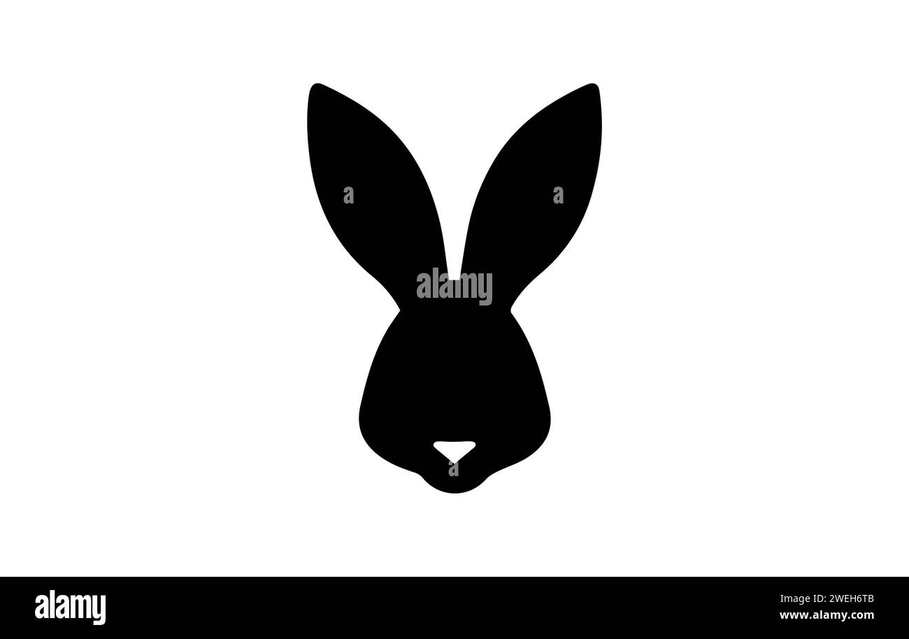 Silhouette of rabbit head. Easter Bunny. Isolated on white background. Simple black icon of hare. Cute animal. Ideal for logo, emblem, pictogram, print, design element for greeting card, invitation Stock Vector