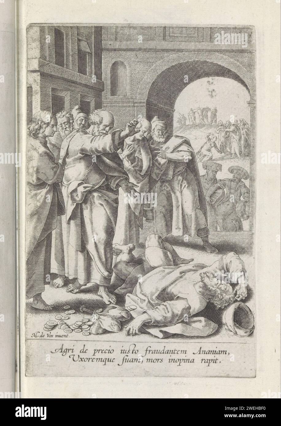Death of Ananias and Saffira, 1591 1600 print In the front, Ananias's