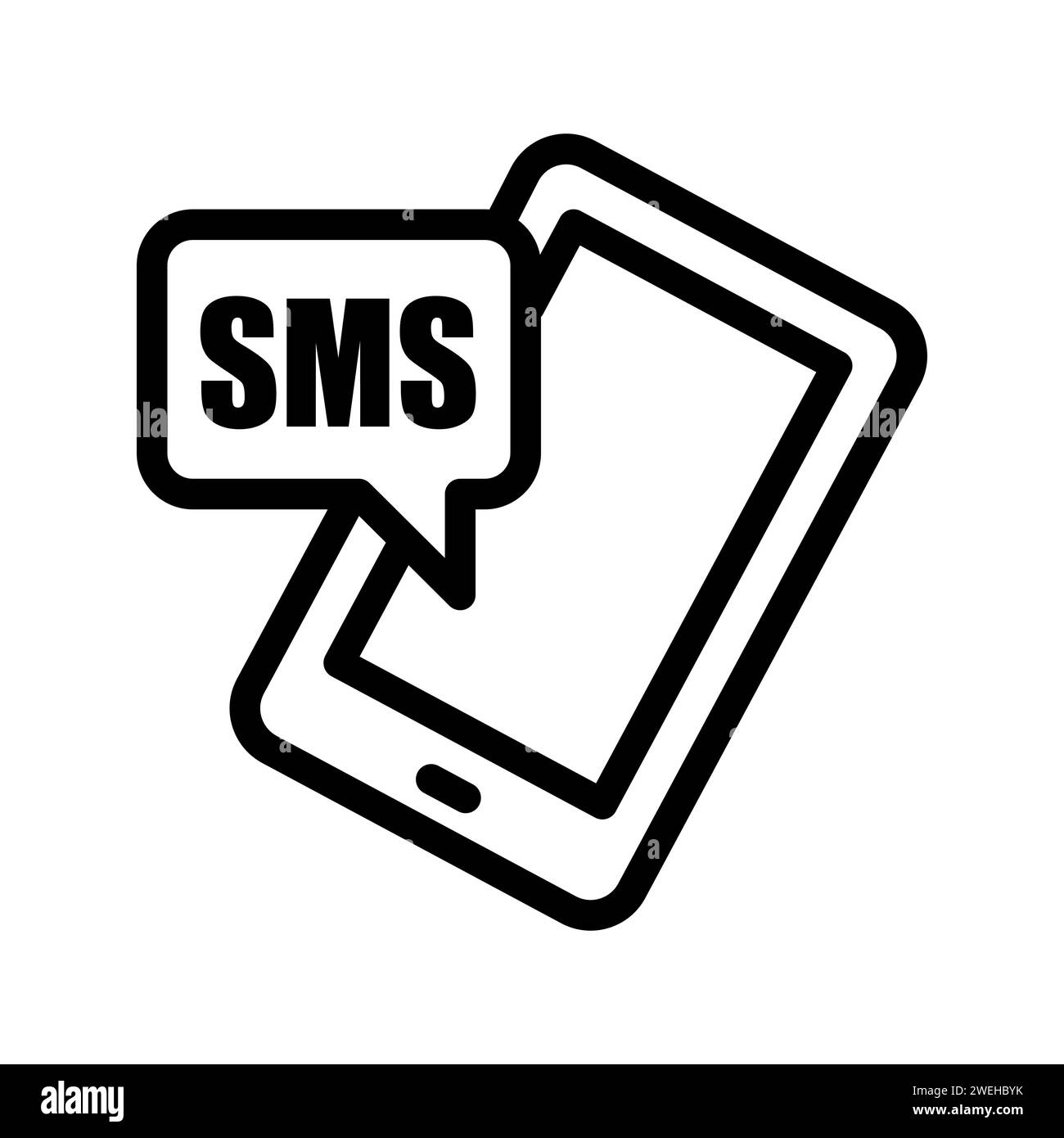 Vector black line icon SMS notification on phone isolated on white ...