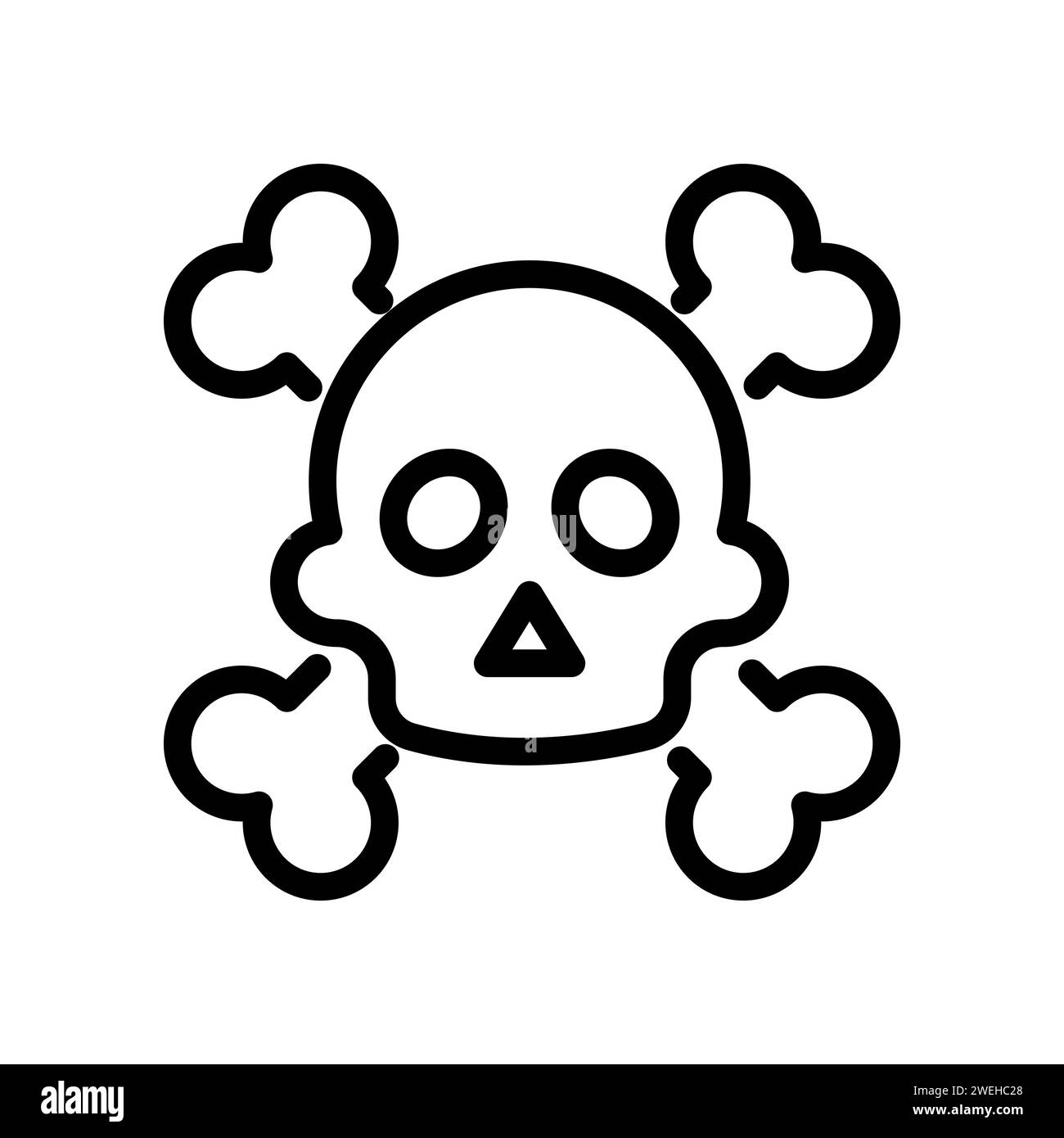 Vector black line icon skull and crossbones isolated on white ...