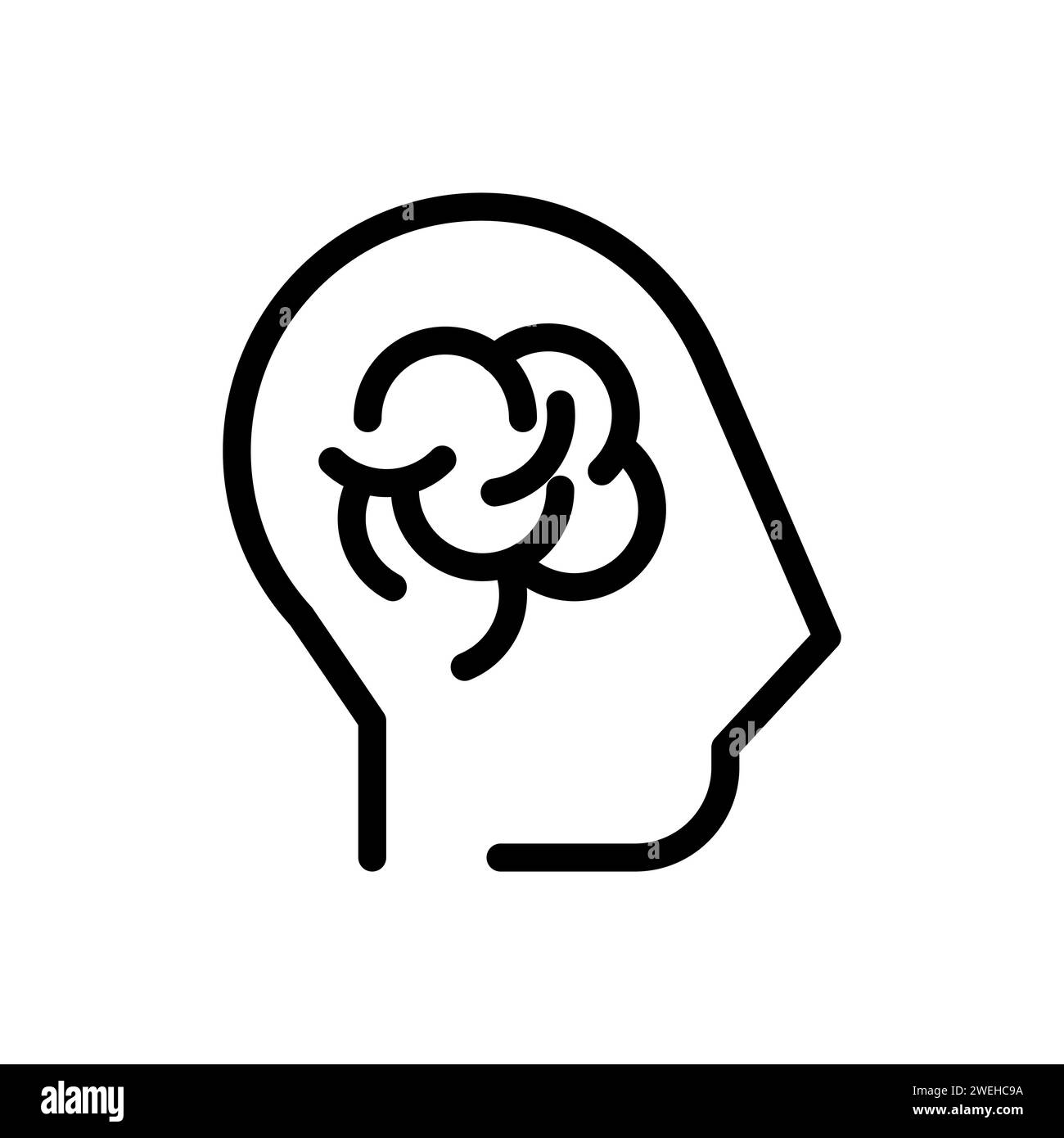 Vector black line icon human brain isolated on white background Stock ...