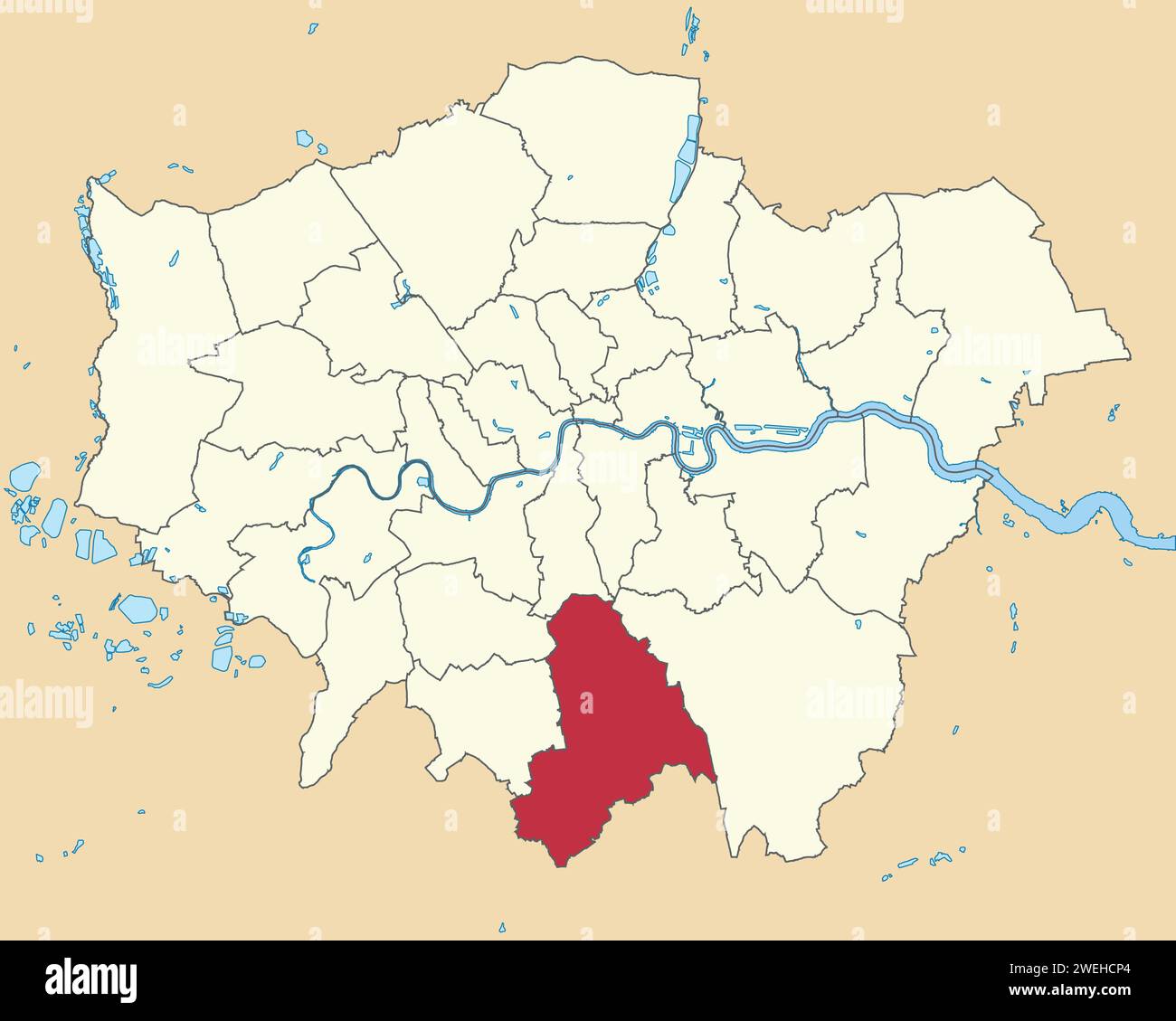 Red location map of the BOROUGH OF CROYDON, LONDON Stock Vector Image