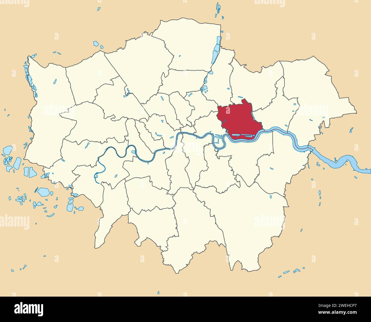 Red location map of the BOROUGH OF NEWHAM, LONDON Stock Vector Image
