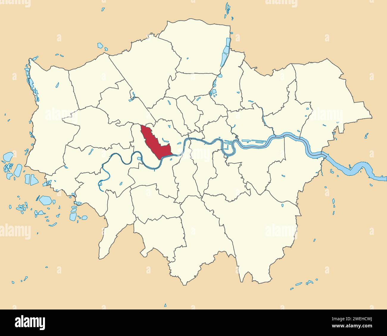 Red location map of the ROYAL BOROUGH OF KENSINGTON AND CHELSEA, LONDON