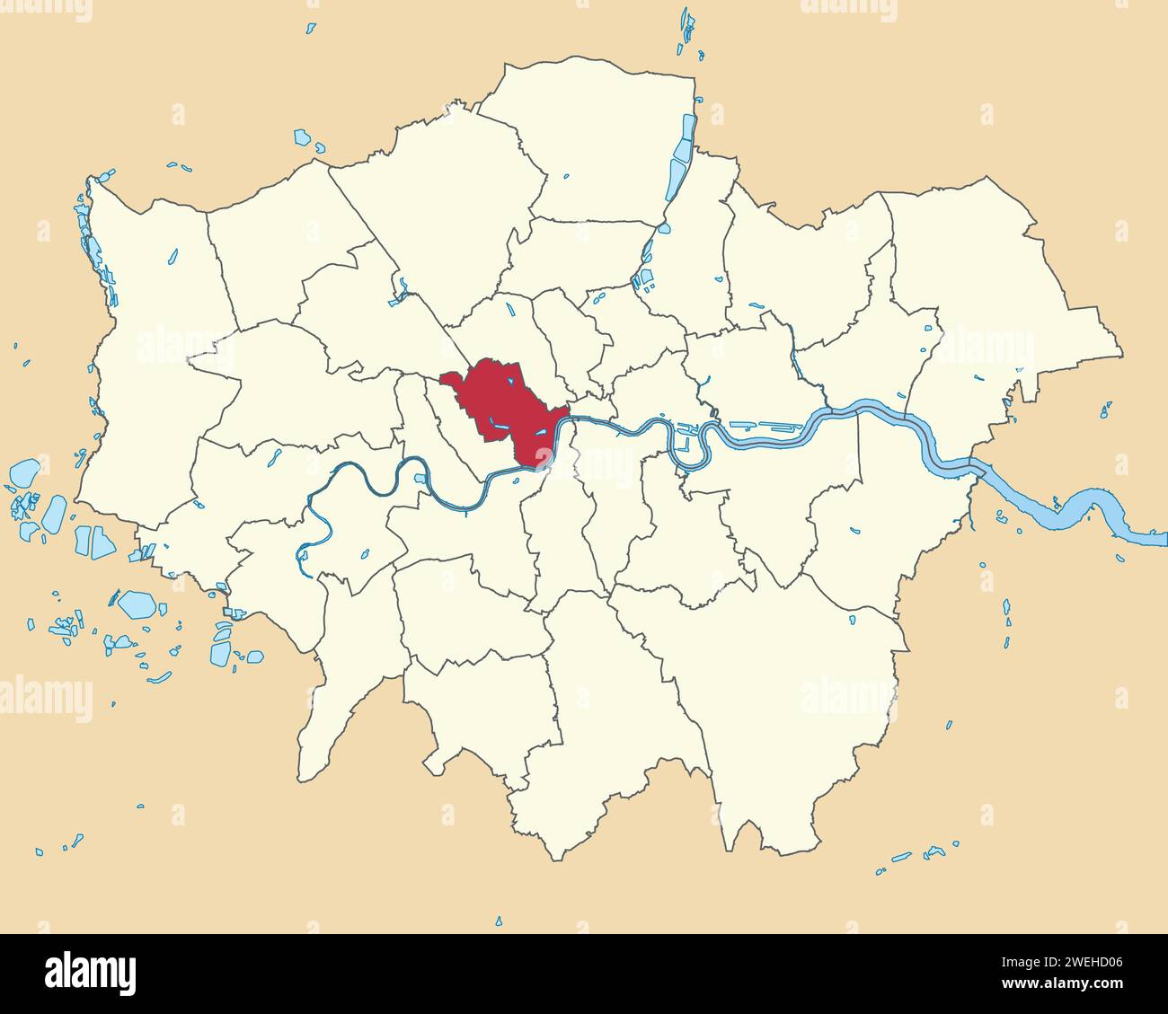 Red location map of the CITY OF WESTMINSTER, LONDON Stock Vector