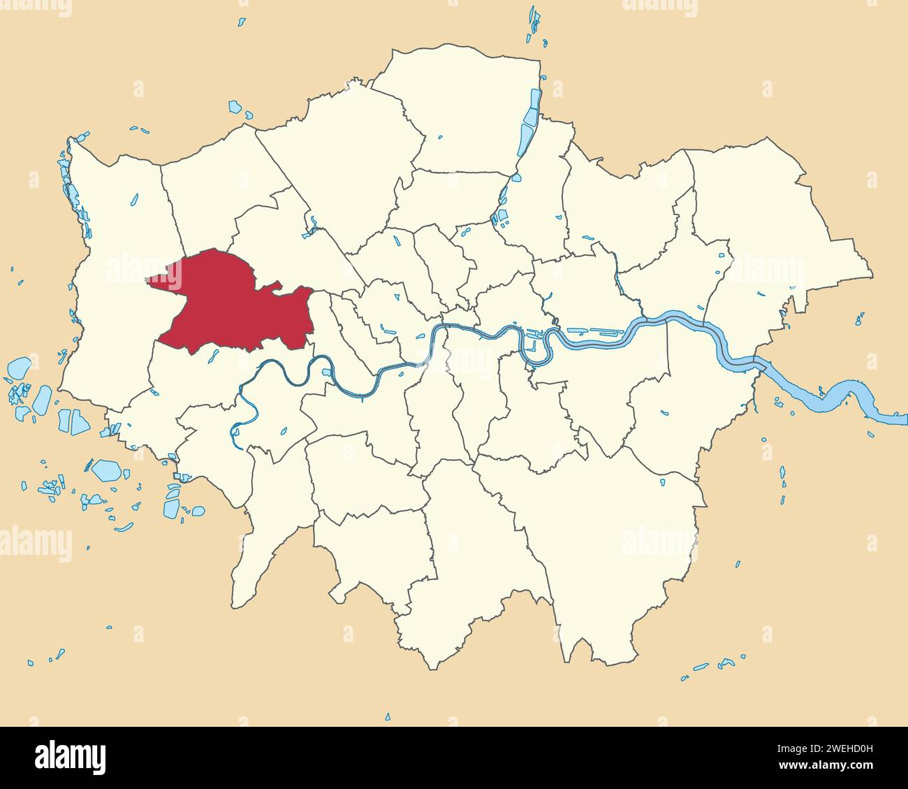 Red location map of the BOROUGH OF EALING, LONDON Stock Vector Image