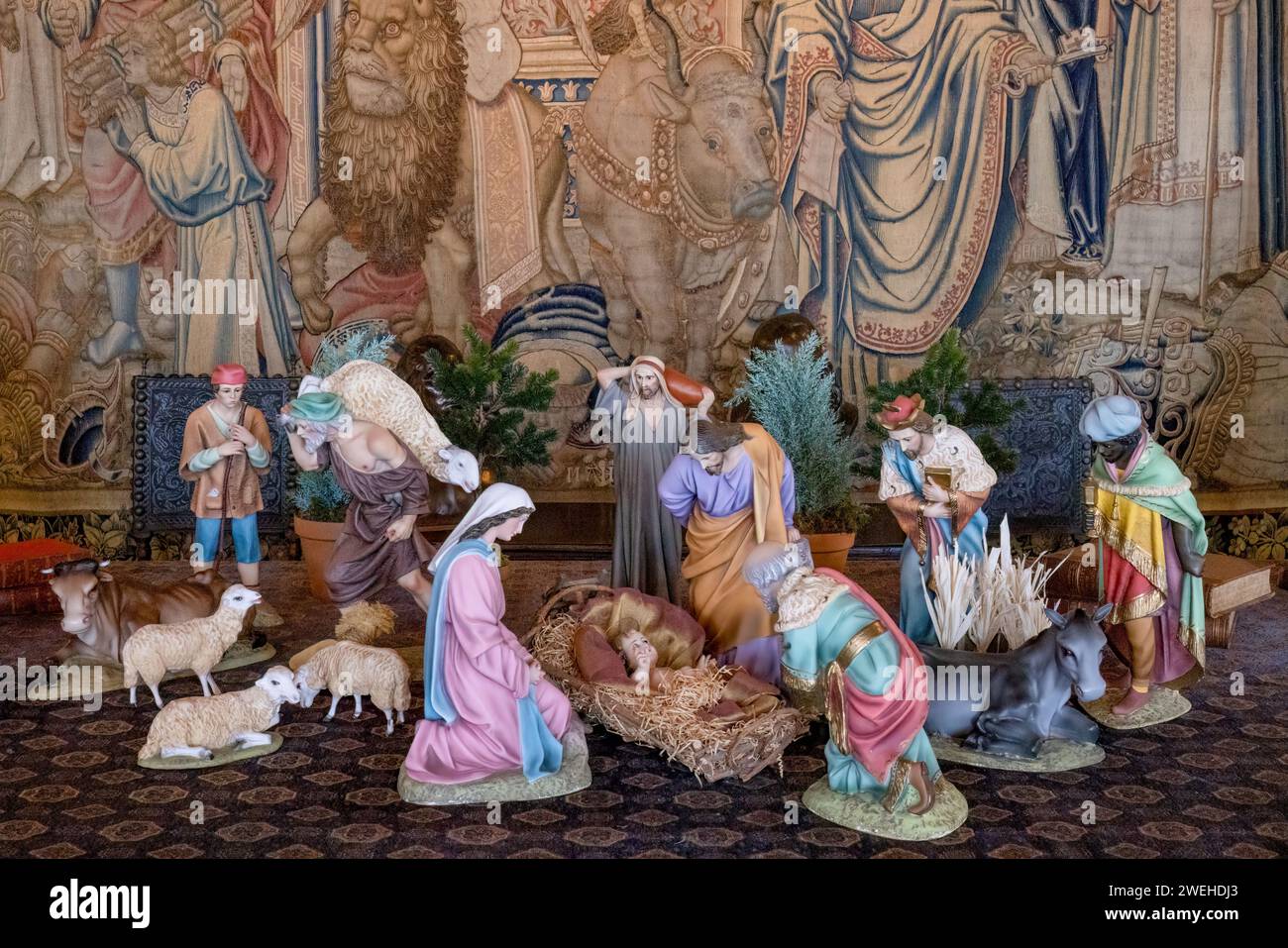Nativity in the Gallery at Christmas, Biltmore Estate, Asheville, North Carolina Stock Photo