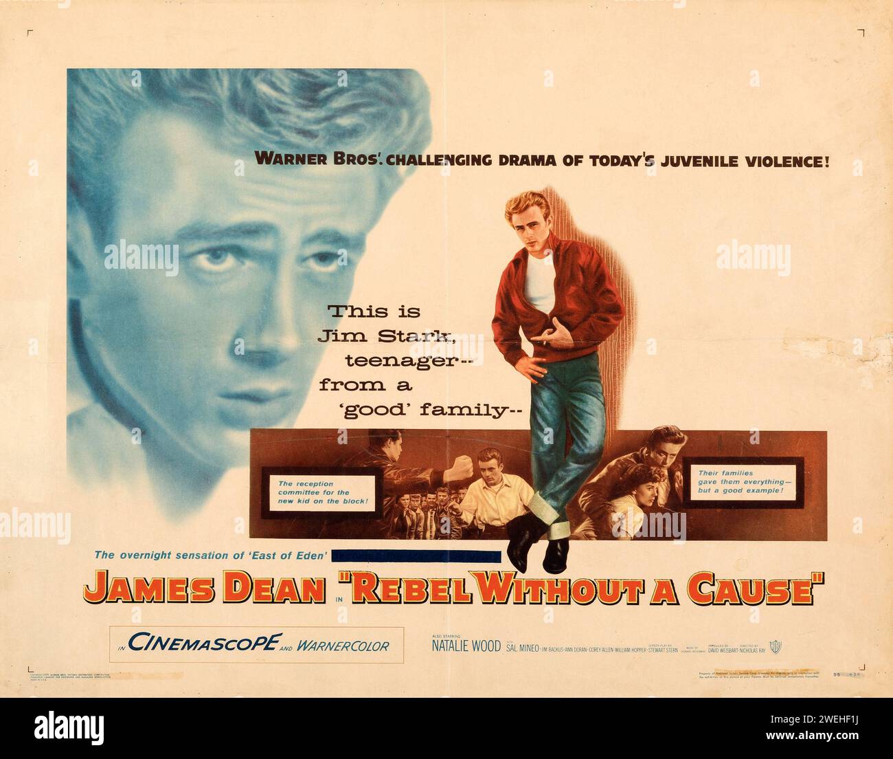 1950s Vintage Film Poster - Rebel Without a Cause (Warner Bros., 1955). James Dean Stock Photo