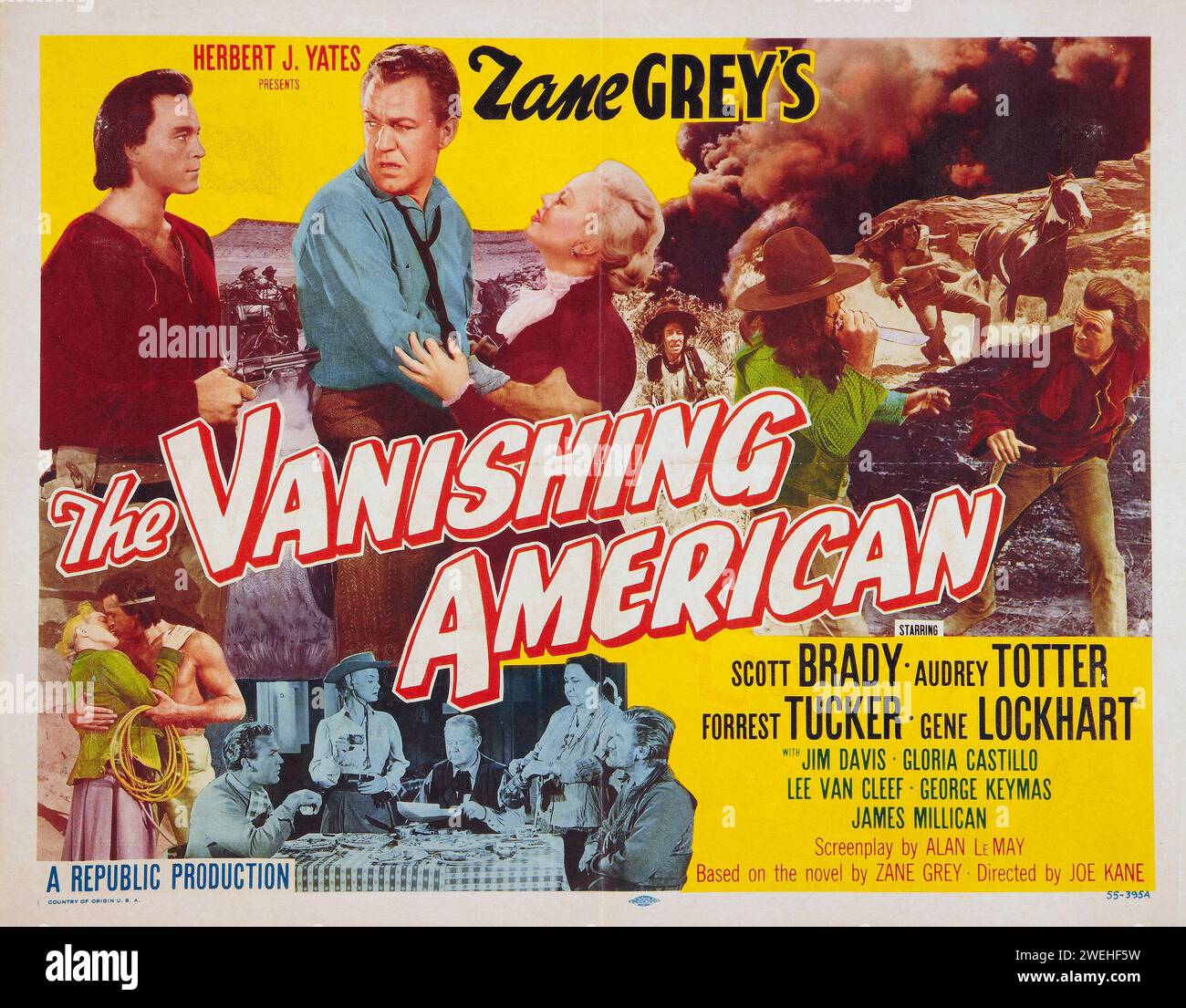Old 1950s film poster - Zane Grey's The Vanishing American (Republic, 1955) Starring Scott Brady - Cowboy - Indians - Western Stock Photo
