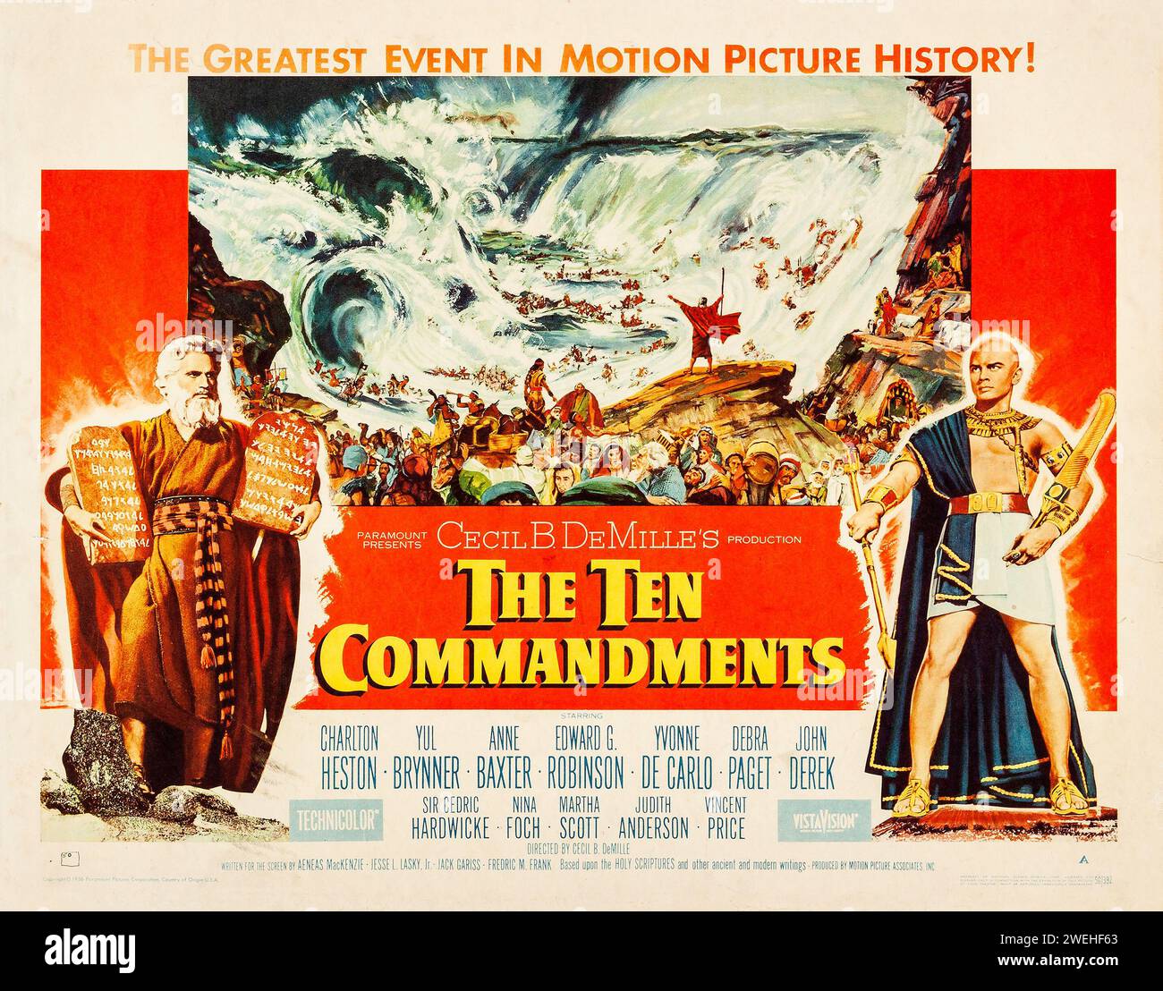 Old film poster - The Ten Commandments (Paramount, 1956). Charlton Heston and Yul Brynner Stock Photo