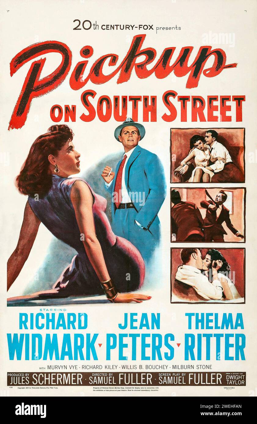 Theatrical release poster for the 1953 film Pickup on South Street - Richard Widmark, Jean Peters, Thelma Ritter Stock Photo