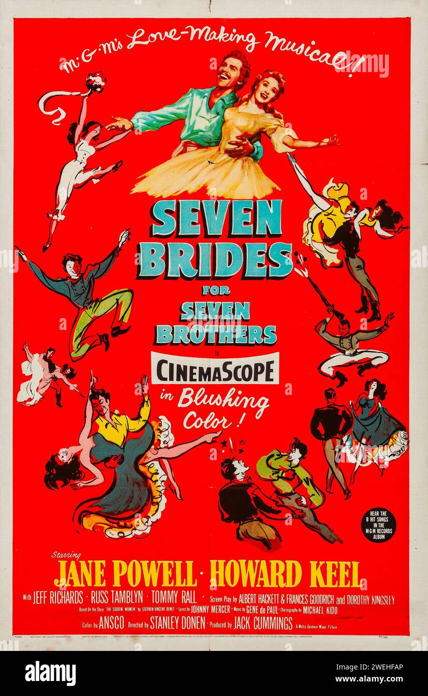 Theatrical release poster for the 1954 musical film Seven Brides for Seven Brothers Stock Photo