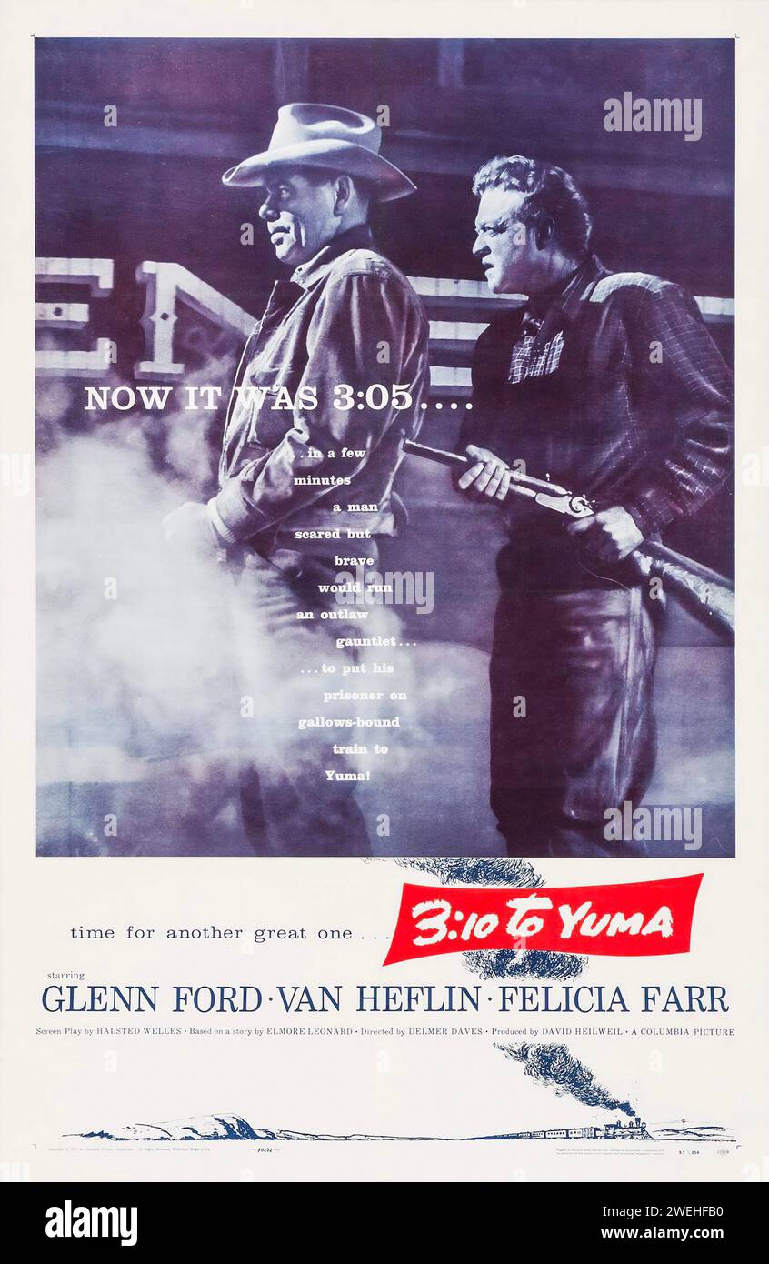 Theatrical release poster for the 1957 film 3:10 to Yuma. Glenn Ford, Van Heflin, Felicia Farr. Stock Photo
