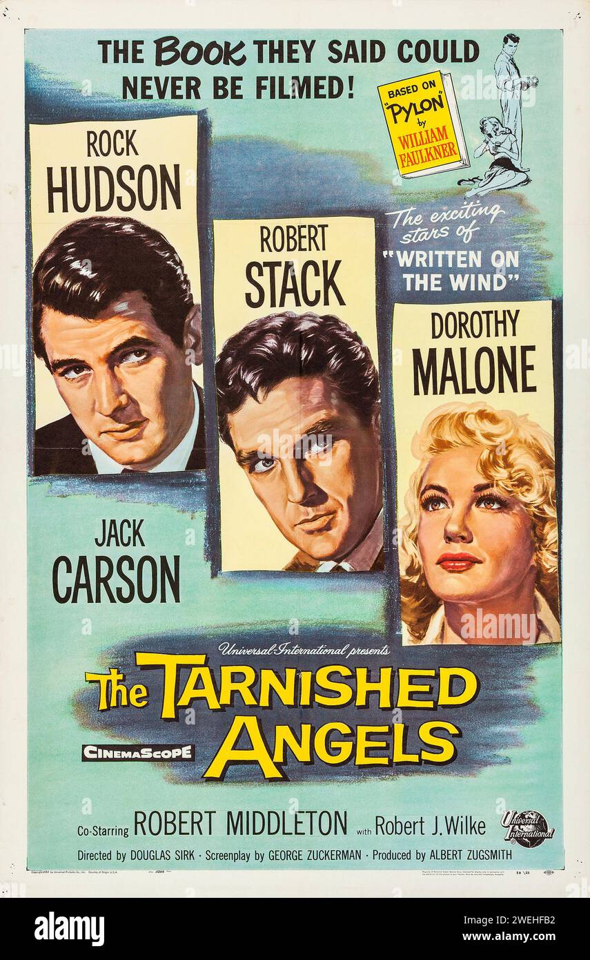 Theatrical release poster for the 1957 film The Tarnished Angels feat. Rock Hudson, Robert Stack, Dorothy Malone Stock Photo