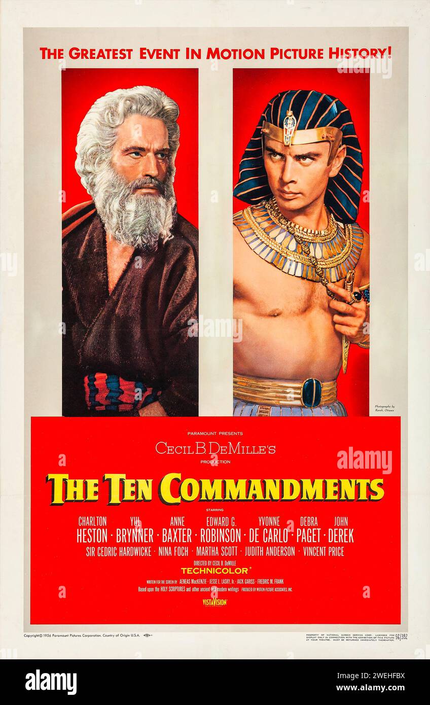 Vintage film poster - The Ten Commandments (Paramount, 1956). Charlton Heston and Yul Brynner Stock Photo