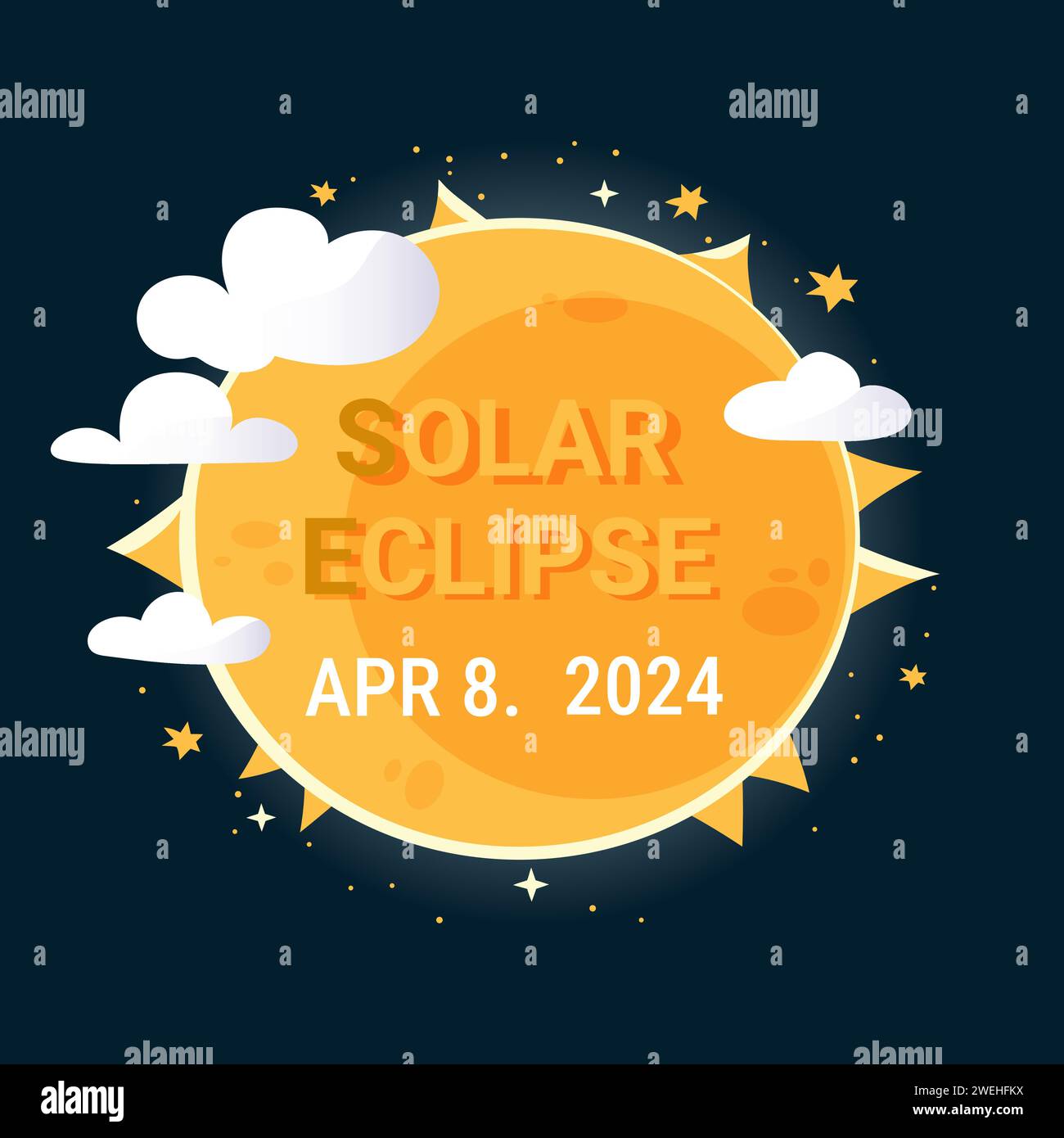 Hand drawn banner solar eclipse 8 april 2024. Vector gradient design