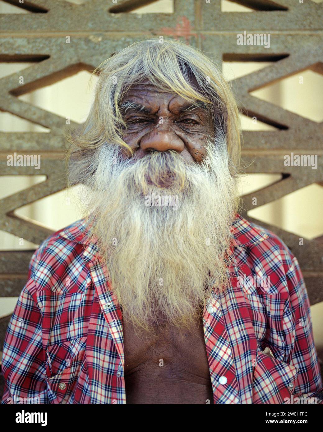 an Australian aborigine with grey hair and beard Stock Photo