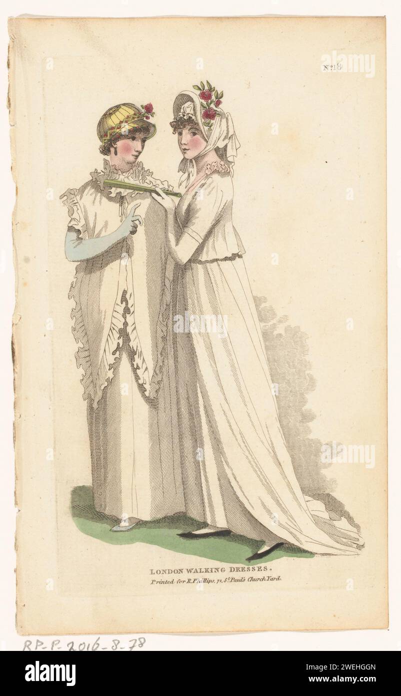 Magazine of Female Fashions of London and Paris, No. 29.1: London, July.  1800: Evening Dress; Full Dress, English women's fashion 1800. A young  woman in evening gown and one in gala dress.,