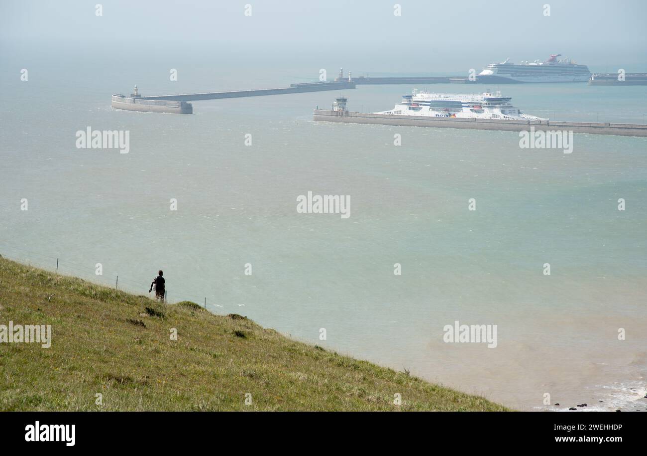 Dover port harbour from white cliffs Stock Photo