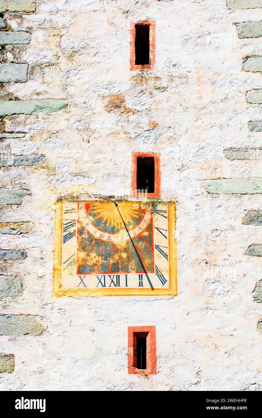 Sundial on an old house, Salzburg, Tyrol, Austria Stock Photo