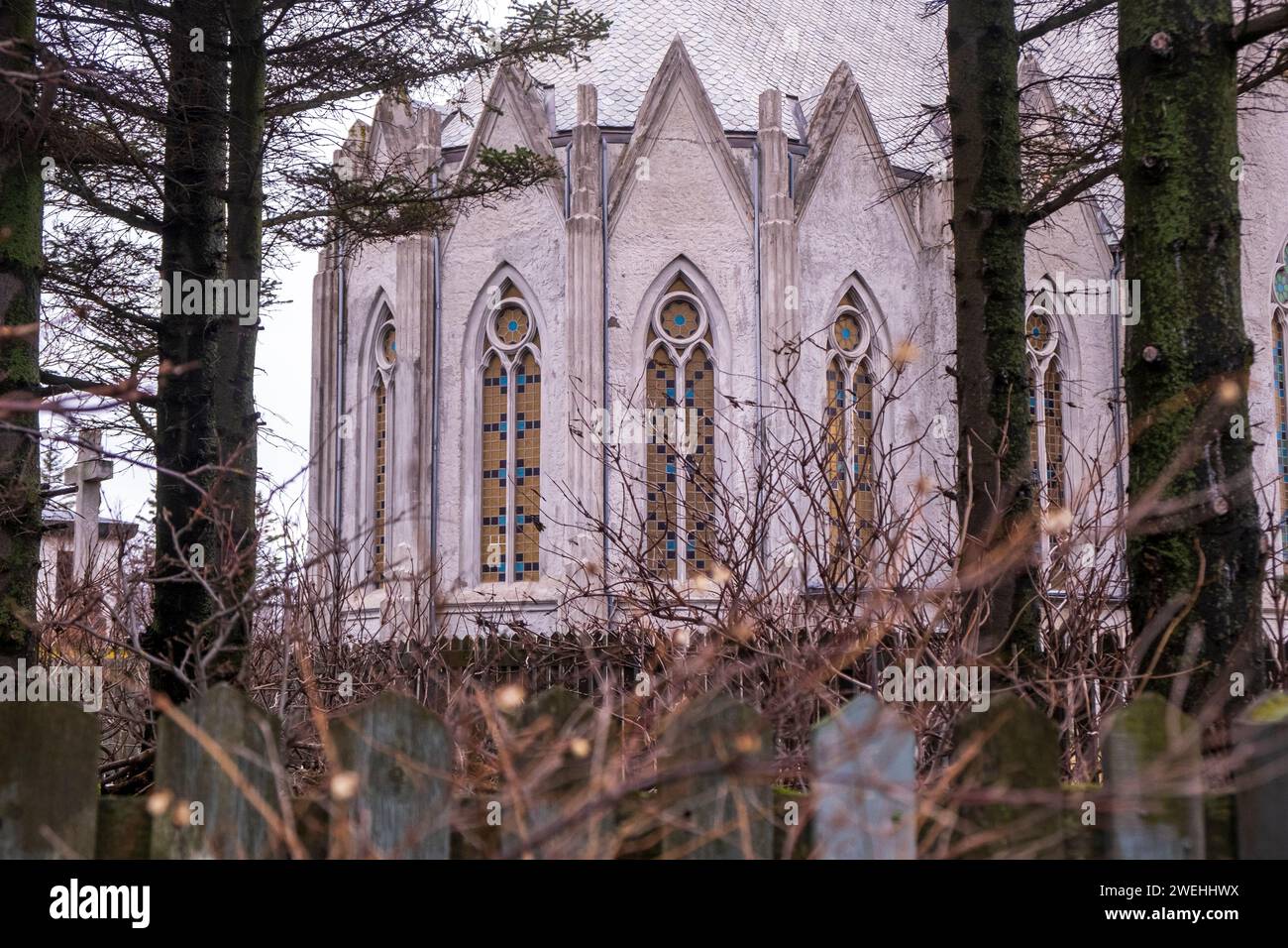 Exterior of the Catholic Cathedral of Christ the King, Reykjavik, Iceland Stock Photo
