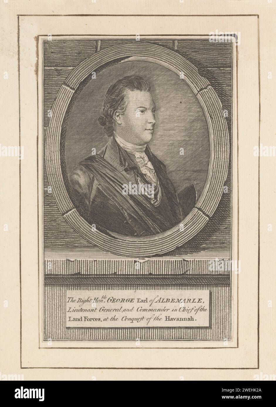 Portrait of George Keppel, Count of Albemarle, Anonymous, 1762 - 1849 print Portrait of George Keppel in an oval frame. In a frame are name and titles.  paper engraving Stock Photo