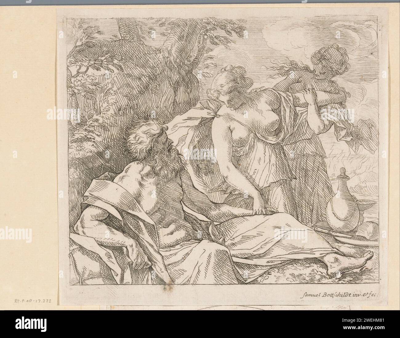 Lot and his daughters, Samuel Bottschild, 1693 print paper etching Lot ...