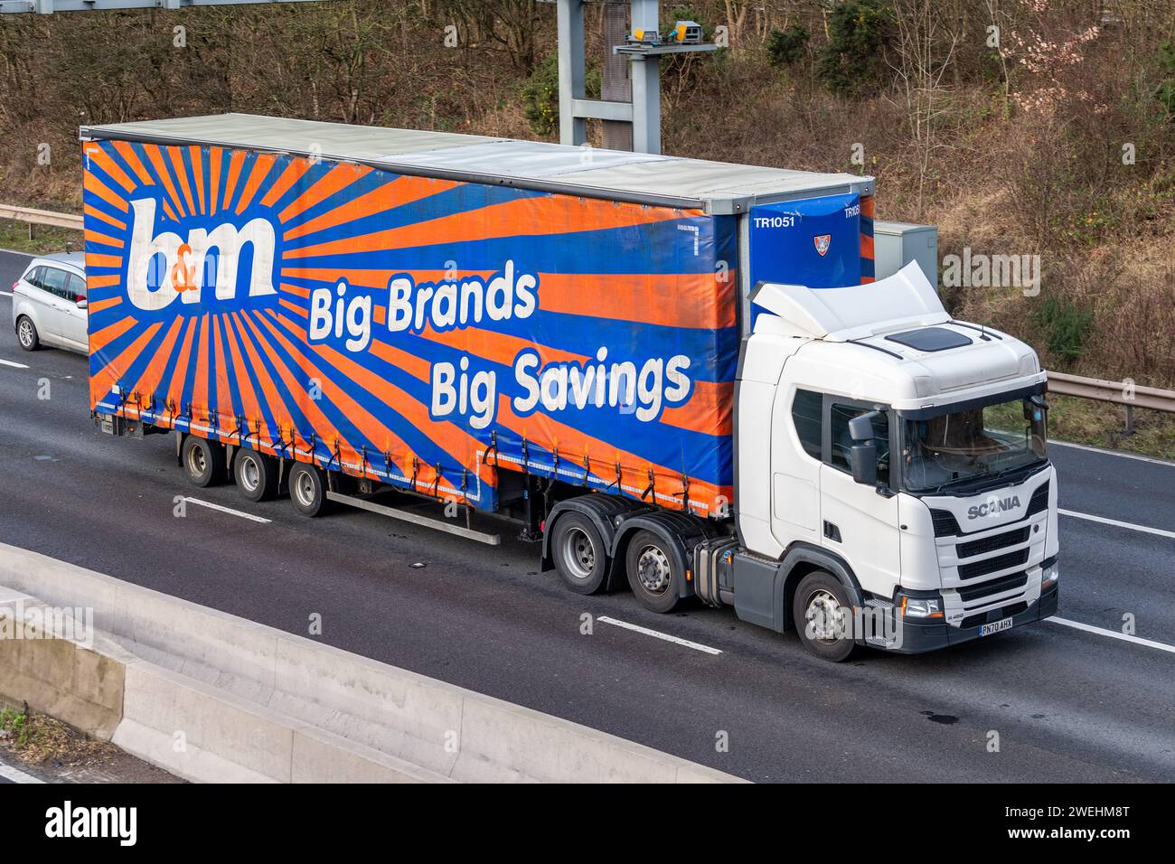 B&M truck/lorry heading south on the M6 motorway near Birmingham, UK. Stock Photo