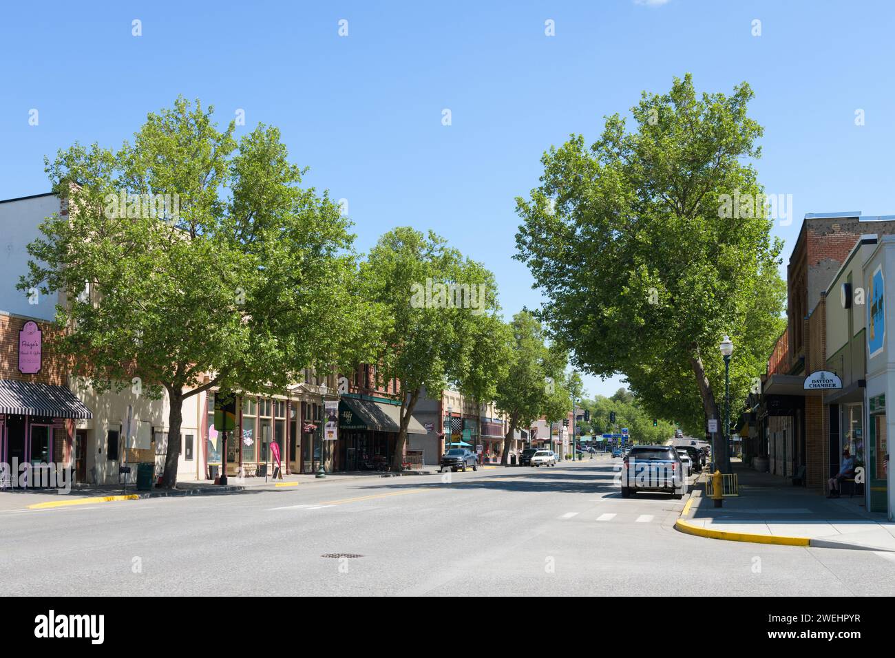 Dayton, WA, USA - May 25, 2023; Cityscape view along Main Street in Dayton Washington in sunshine Stock Photo