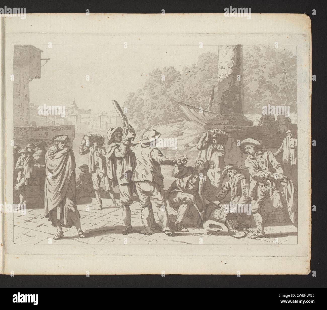 Shopping on a square, Louis Ducros, after Jacques Sablet (II), 1758 - 1810 print Print is part of an album.  paper etching Europeans (with NAME). quarrel, argument. weapons for striking a blow: club Stock Photo