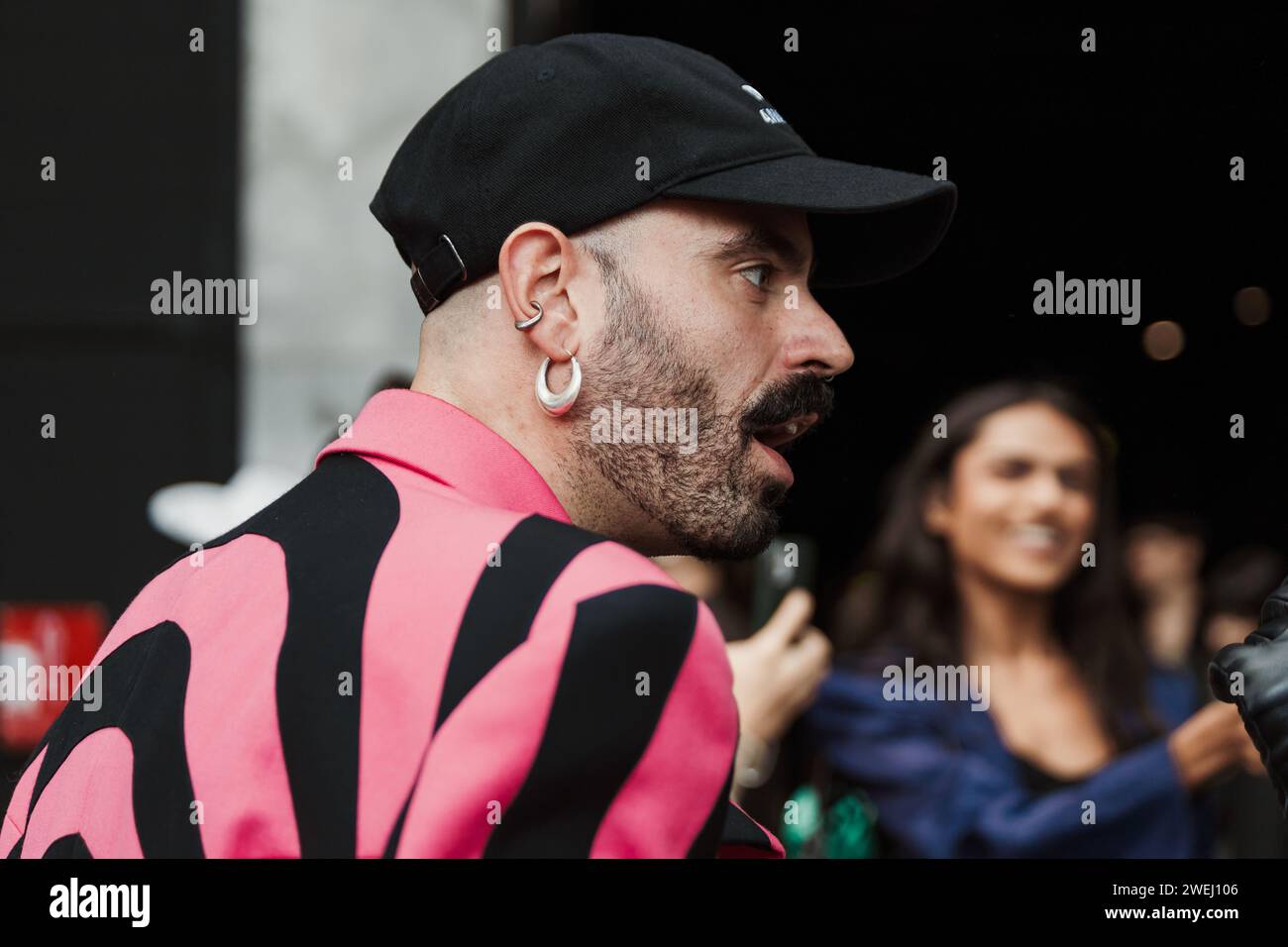 Fashion details outside ANNAKIKI show during Milan Fashion Week Womenswear Spring/Summer 2024. Stock Photo