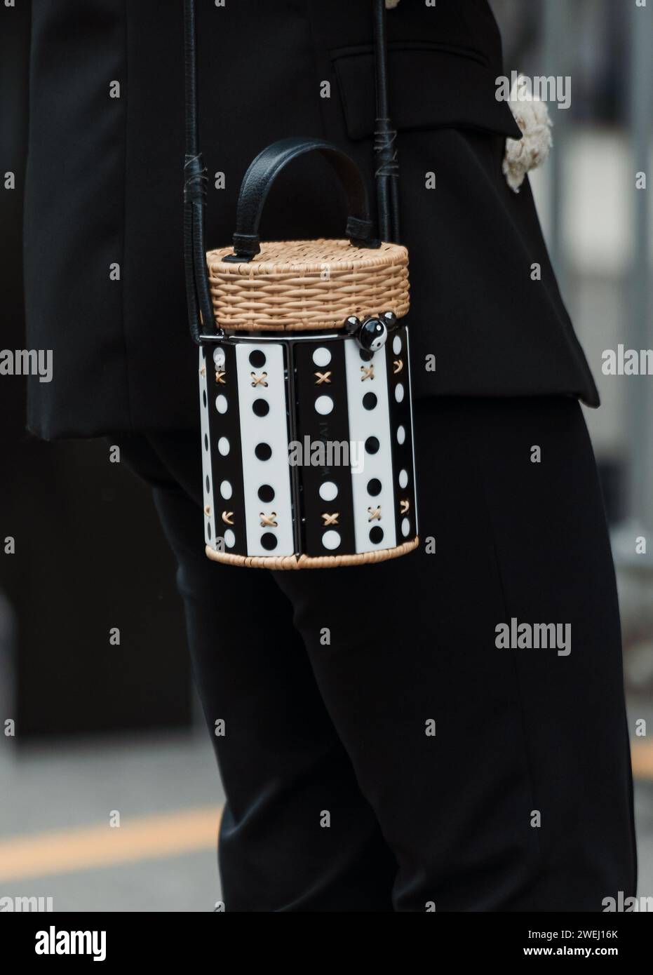 Fashion details outside ANNAKIKI show during Milan Fashion Week Womenswear Spring/Summer 2024. Stock Photo