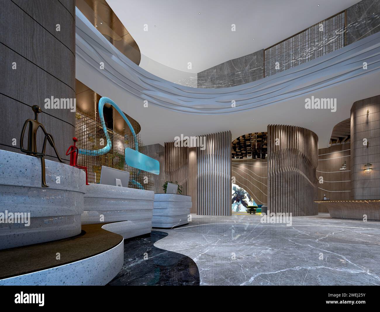 3d render luxury building entrance reception lobby Stock Photo