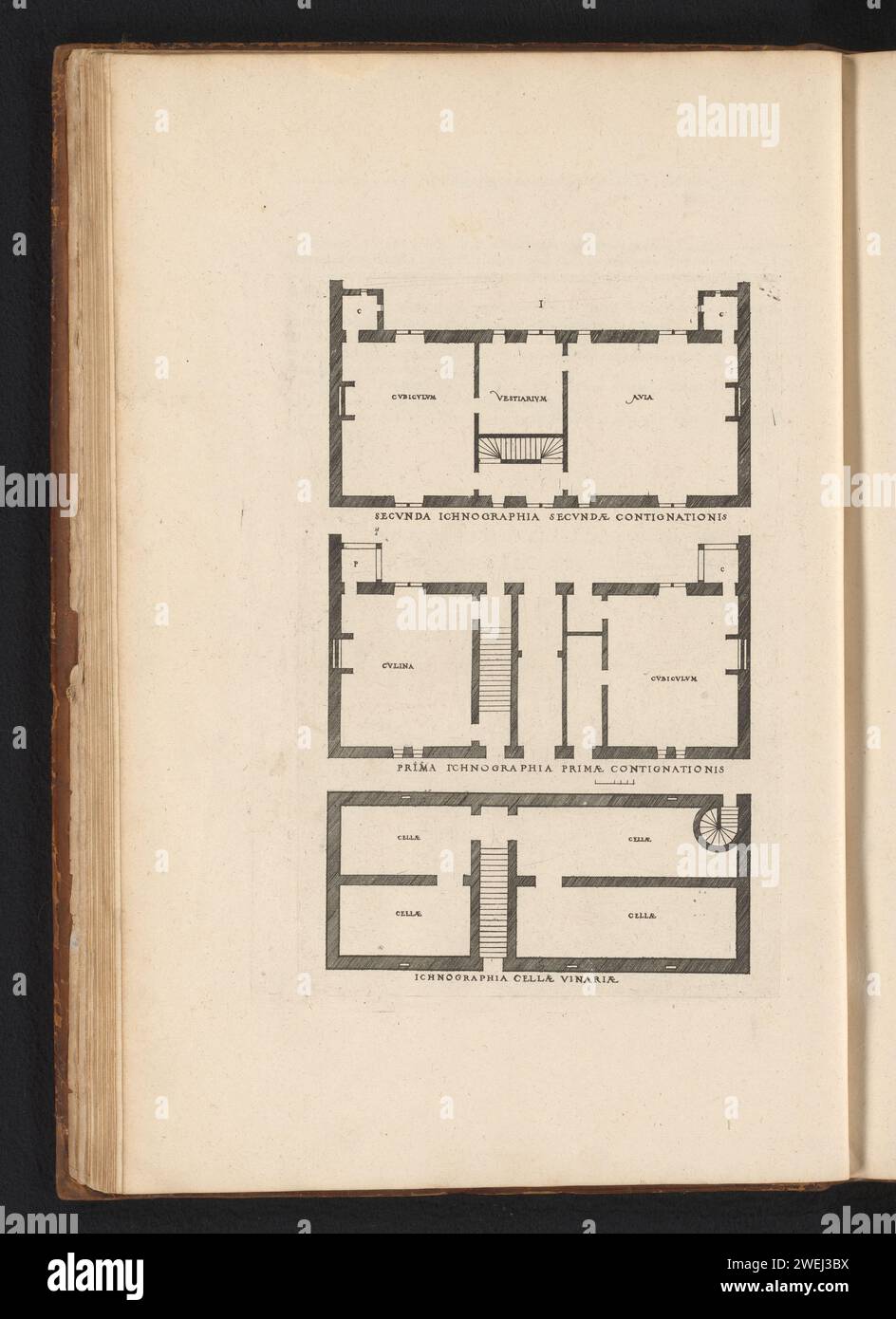 Plans, Jacques Androuet, 1559 print Floors of a building of a building. Numbered: I. Part of 'The Architectura Iacobi Androuetii du Cerceau' (1559): 69 etchings with 171 representations of architecture and ornamentation.  paper etching plan  architecture Stock Photo