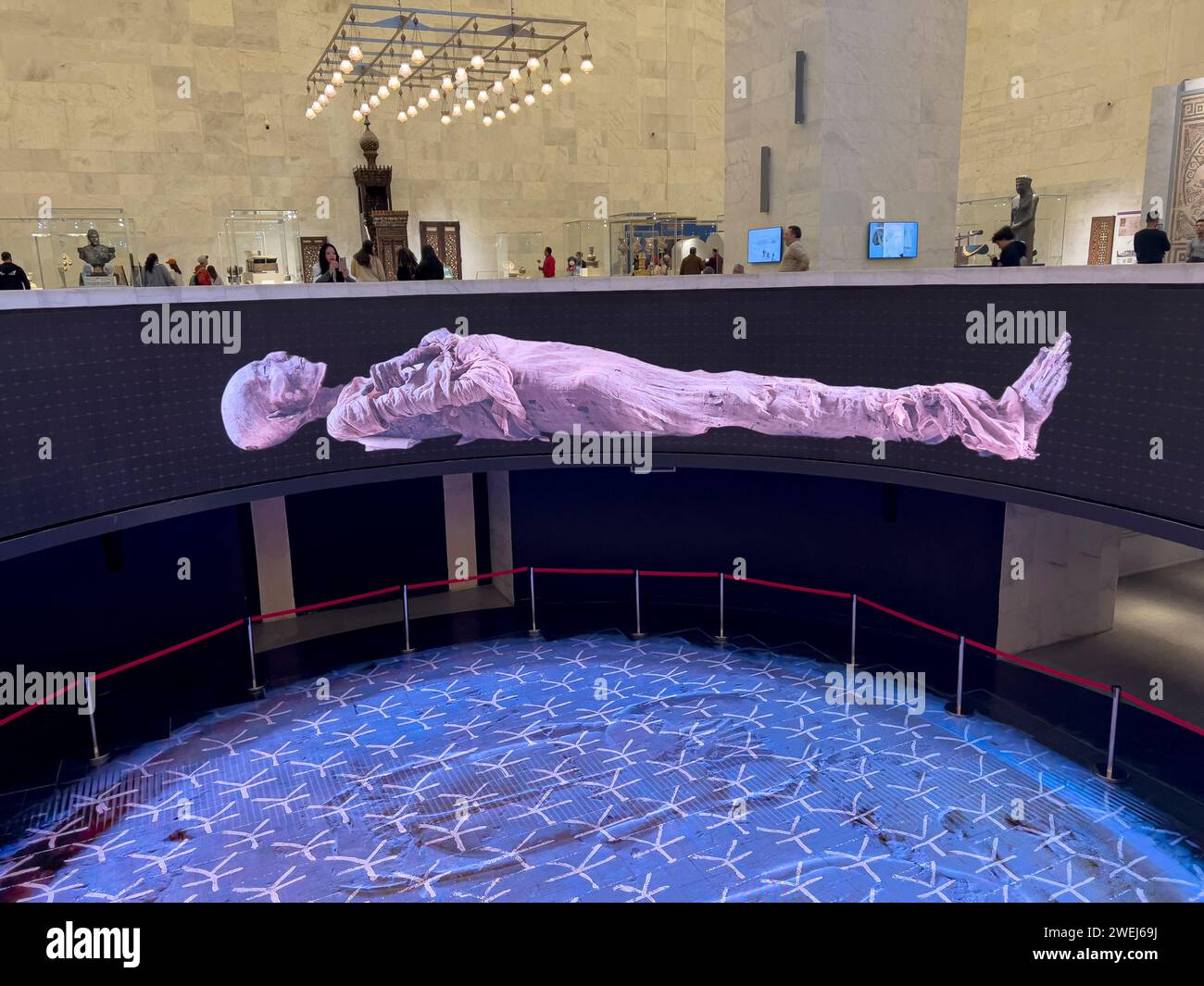 Holographic image of one of the mummies on display at the Egyptian Museum, Nile River, Cairo, Egypt. Stock Photo