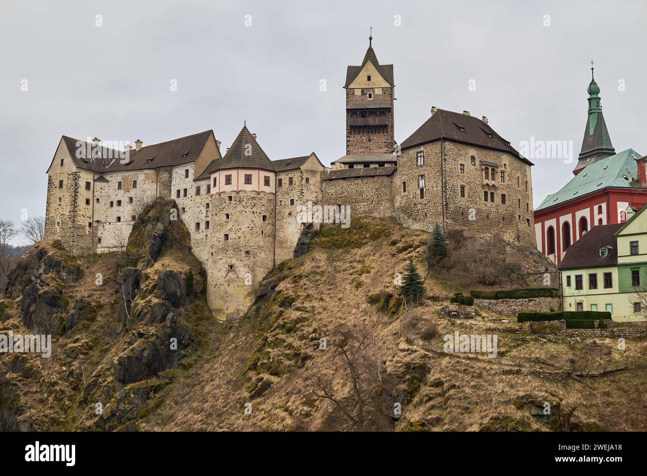 Loket Castle, a 12th-century gothic castle in the Karlovy Vary Region in Czech Republic Stock Photo