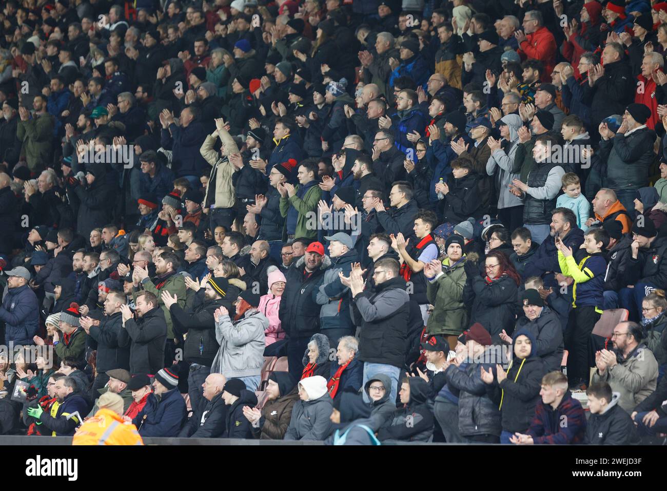 Vitality Stadium, Boscombe, Dorset, UK. 25th Jan, 2024. FA Cup Fourth Round Football, AFC Bournemouth versus Swansea; Bournemouth fans show their team appreciation Credit: Action Plus Sports/Alamy Live News Stock Photo