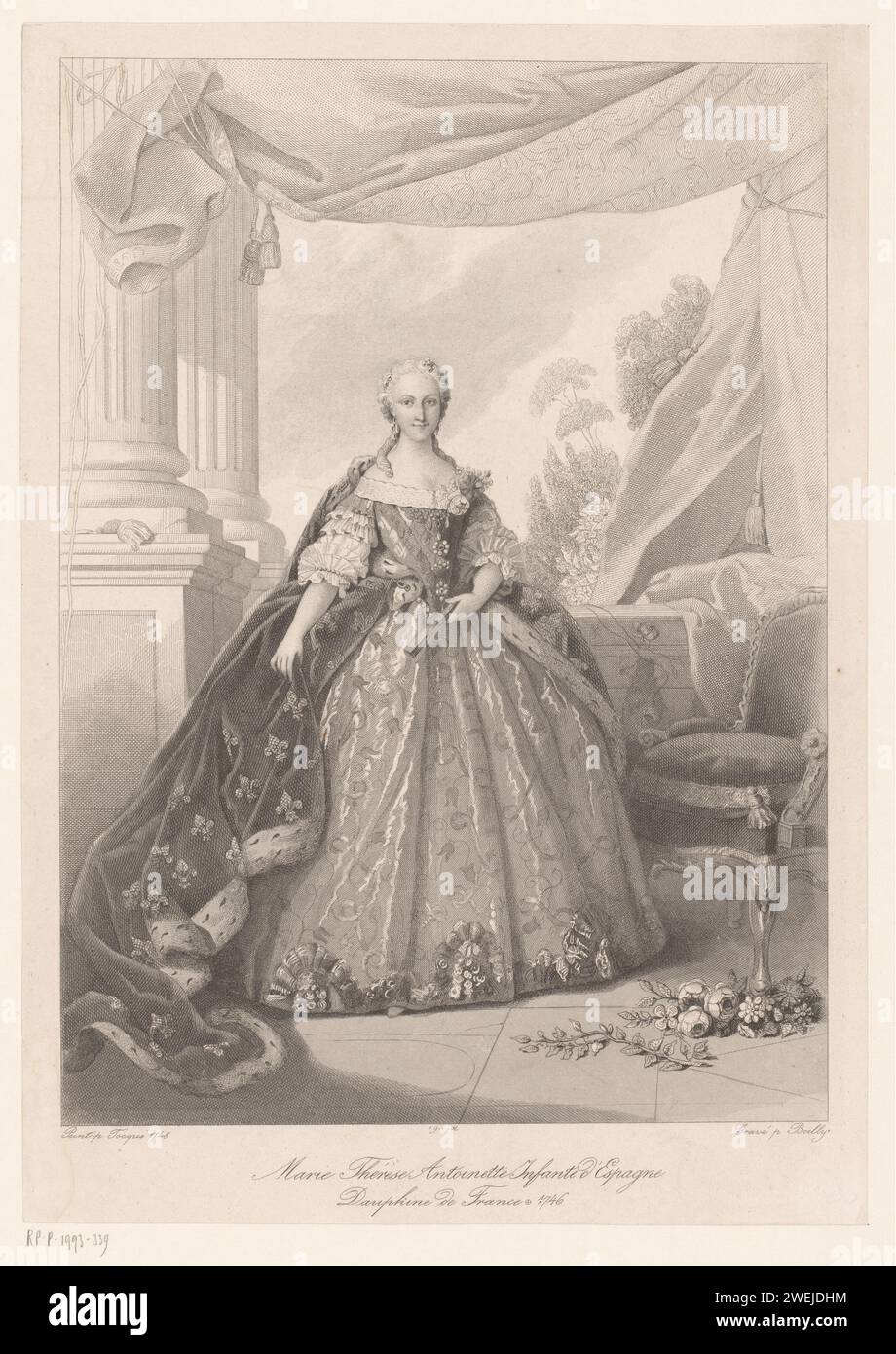 Portrait of Maria Theresia van Bourbon, Julien -Léopold Boilly, After Louis Tocqué, 1816 - 1874 print   paper etching / engraving historical persons. fan Stock Photo
