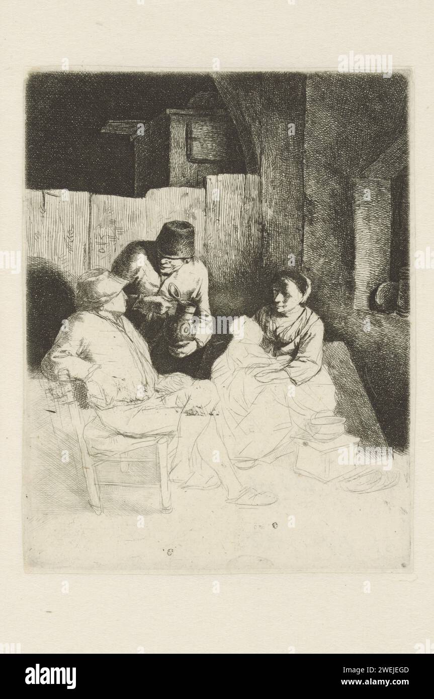 Two men and wife with a child sitting in inn, Cornelis Pietersz. Bega ...