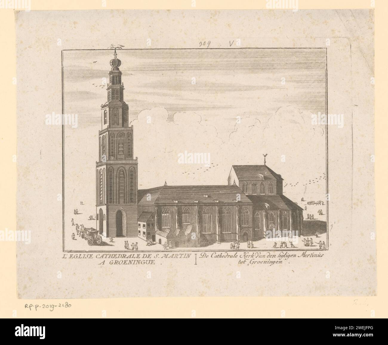 Sint-Martinuskerk in Groningen, Jacobus Harrewijn (attributed to), c. 1720 print   paper etching townhall Groningen Stock Photo