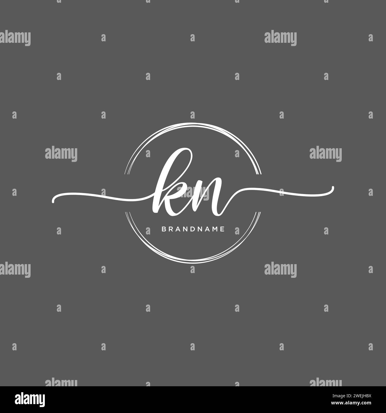 KN Initial handwriting logo with circle Stock Vector