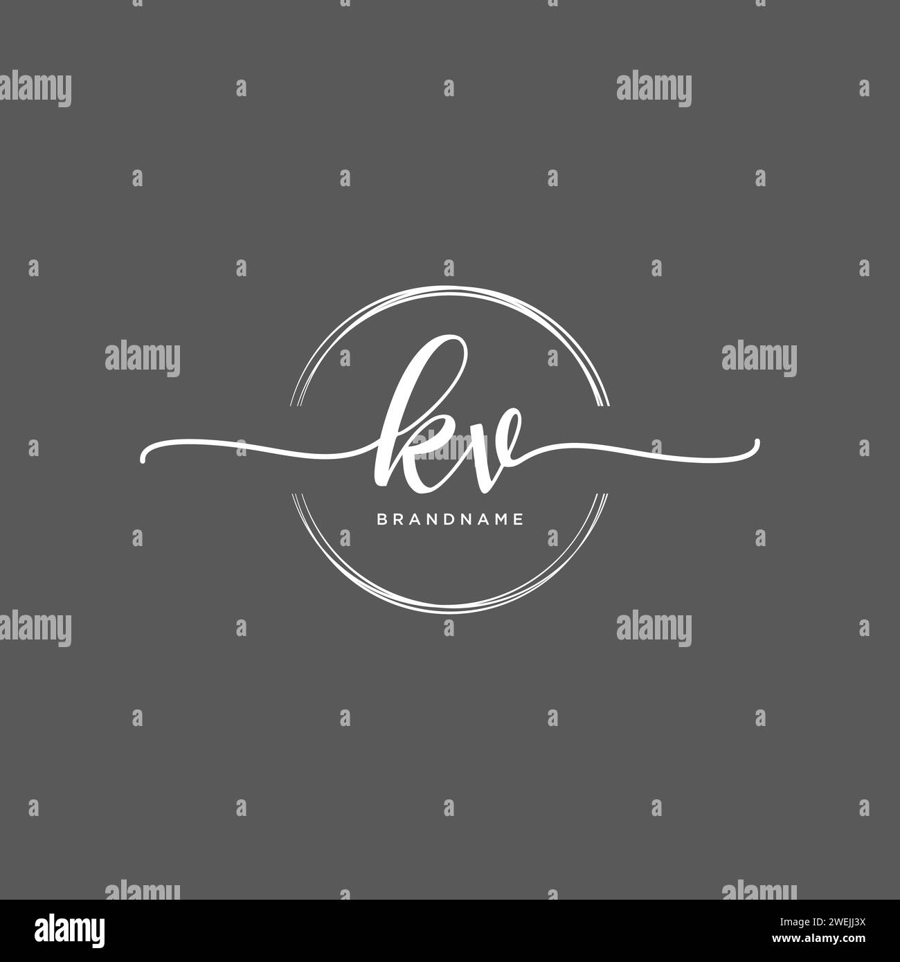 KV Initial handwriting logo with circle Stock Vector