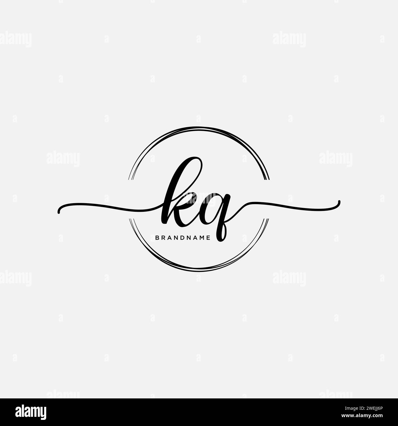 KQ Initial handwriting logo with circle Stock Vector