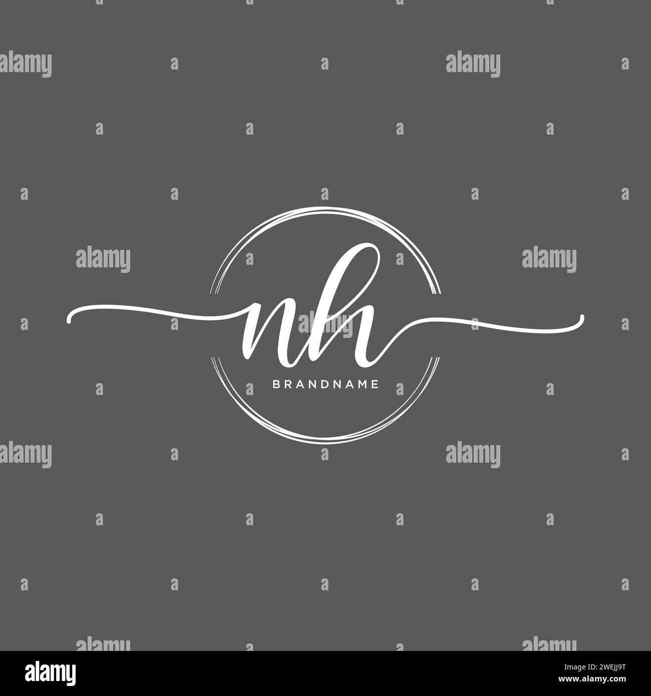 NH Initial handwriting logo with circle Stock Vector