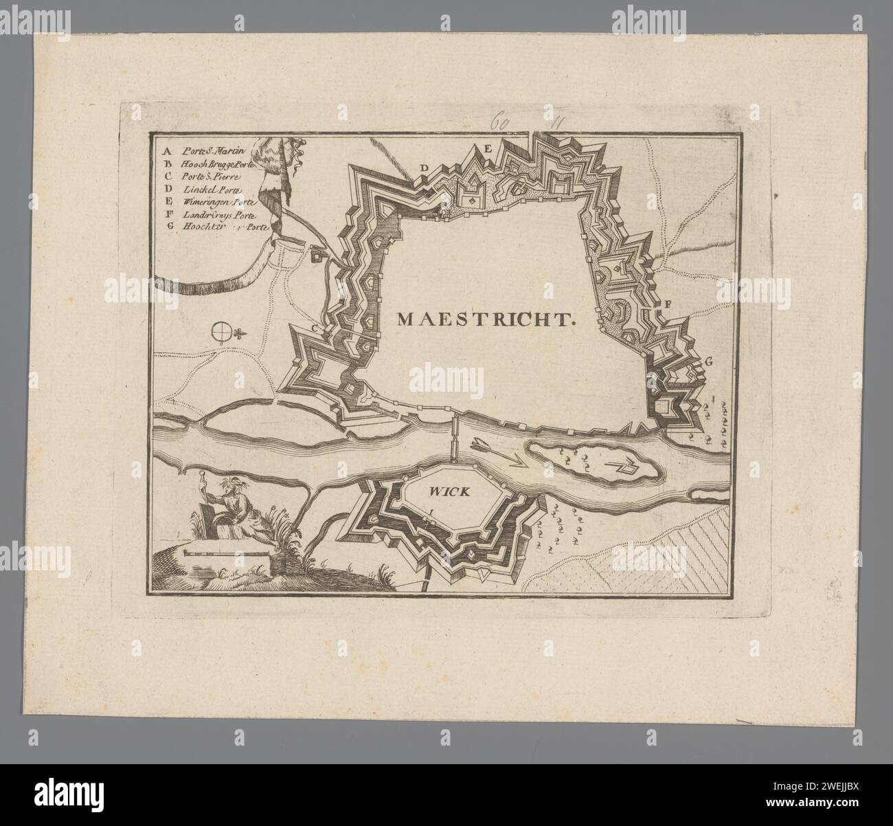 Map of Maastricht, Jacobus Harrewijn, c. 1711 - c. 1720 print   paper etching maps of cities Maastricht Stock Photo