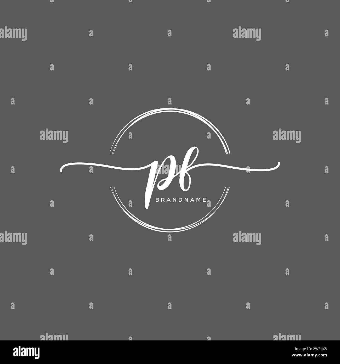 PF Initial handwriting logo with circle Stock Vector